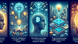 This page explains the future of technologies such as Artificial Intelligence (AI), Blockchain, and Programming. It discusses what these technologies are and how they will change the world. The main takeaways are that AI will generate new creative content, Blockchain will build a more trustworthy internet, and Programming will become easier to learn.