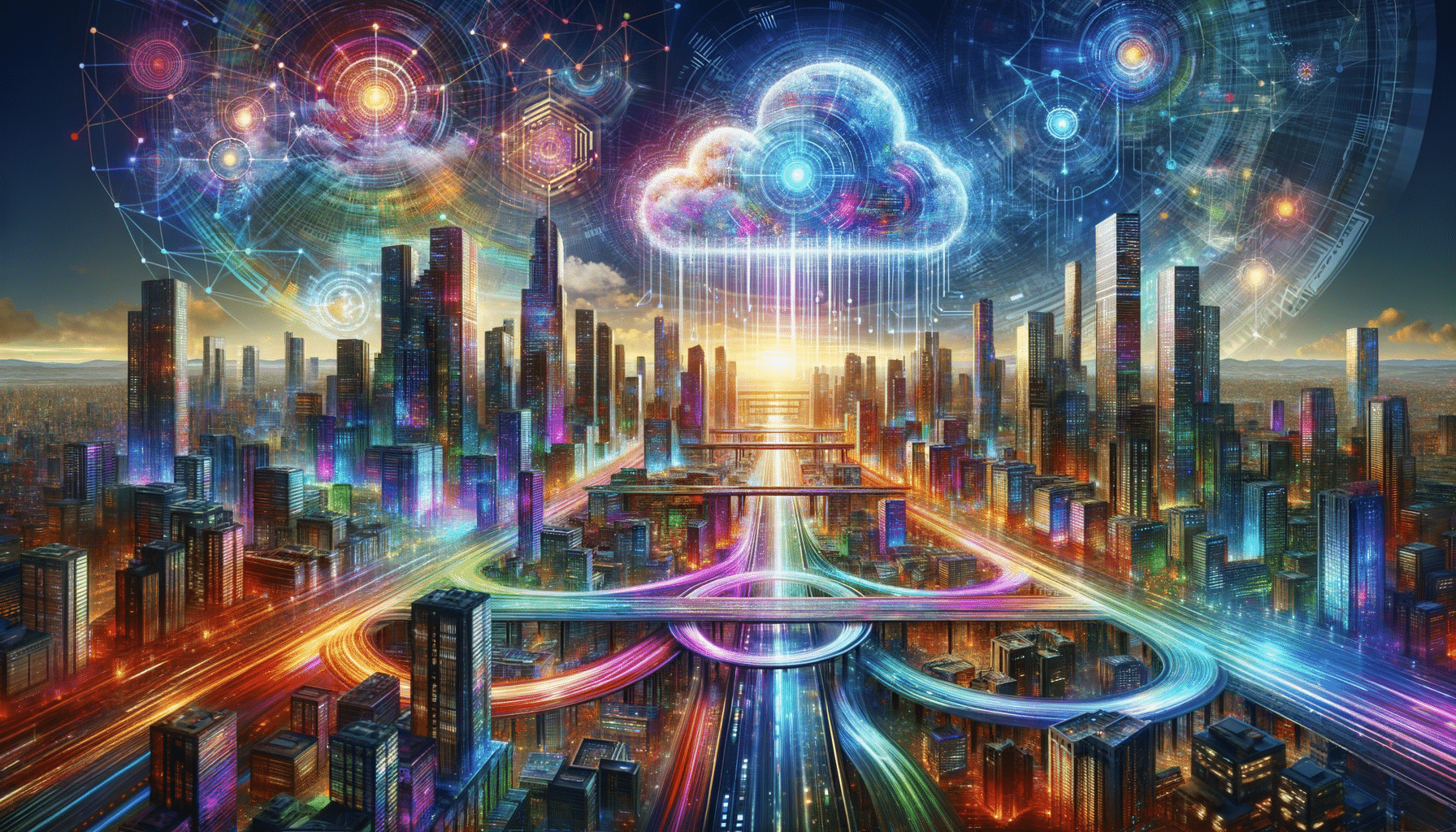 Eye-catching visual of cloud computing, AI, strategic planning
 and  AI technology vibes
