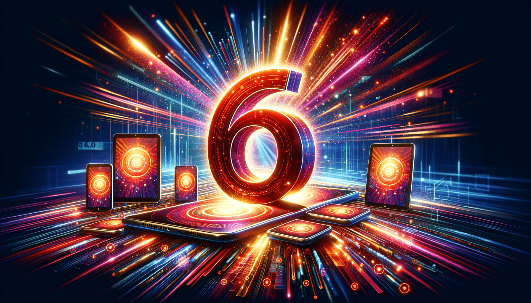 Eye-catching visual of Uno Platform 6.0, cross-platform, Skia
 and  AI technology vibes