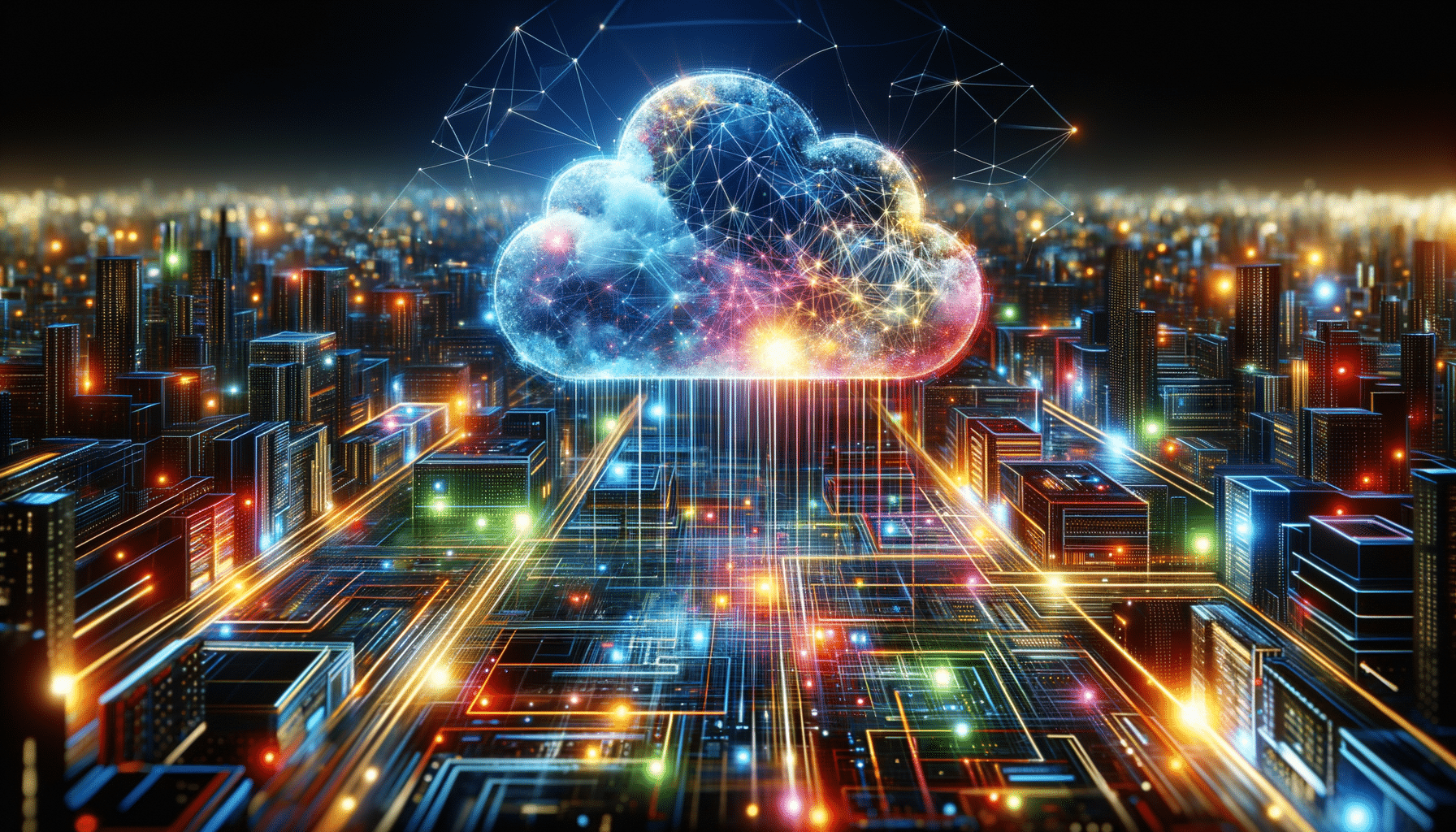 Eye-catching visual of cloud computing, cloud architecture, cloud training
 and  AI technology vibes