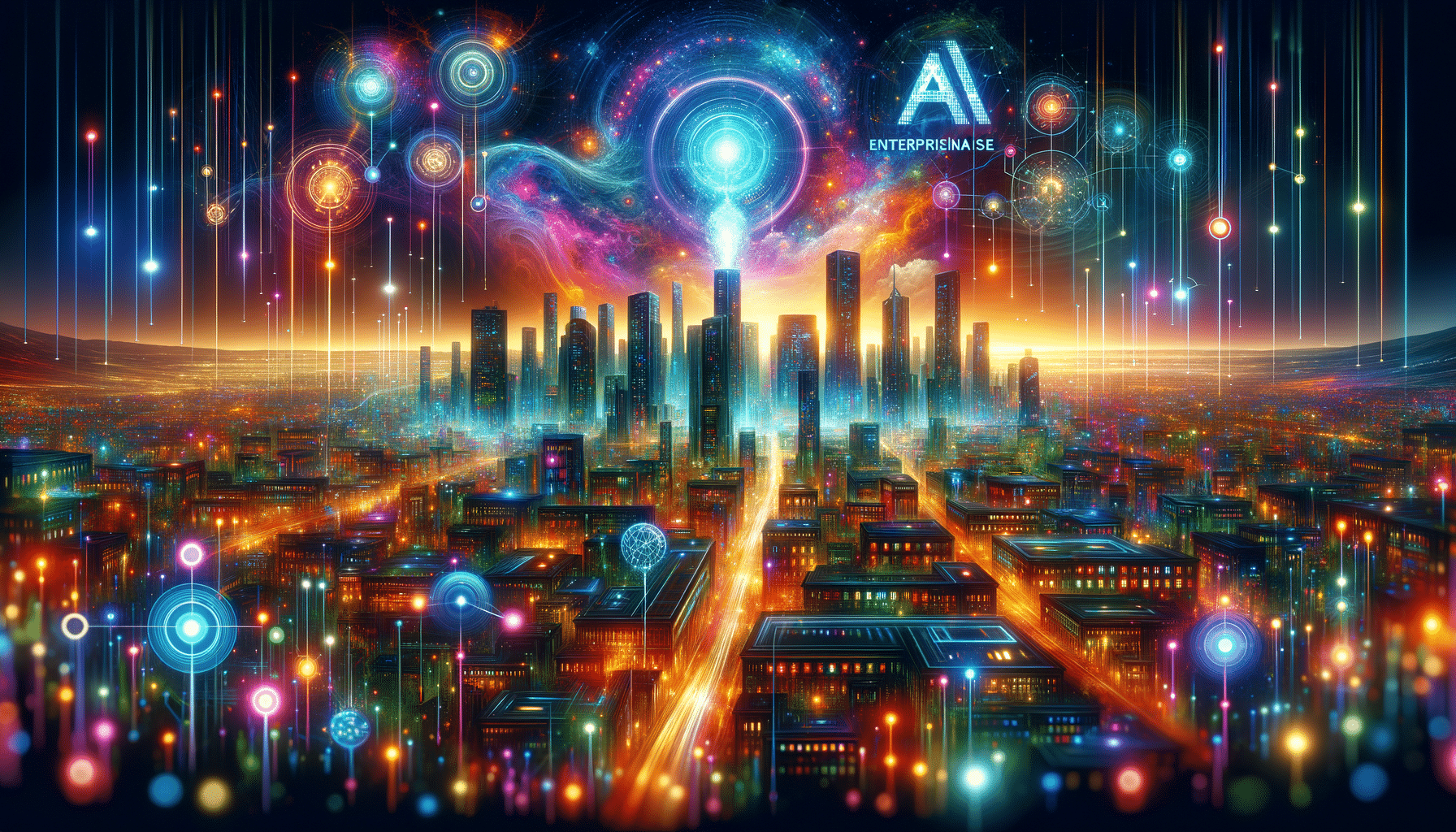 Eye-catching visual of Generative AI, AI agents, Enterprise AI and AI technology vibes