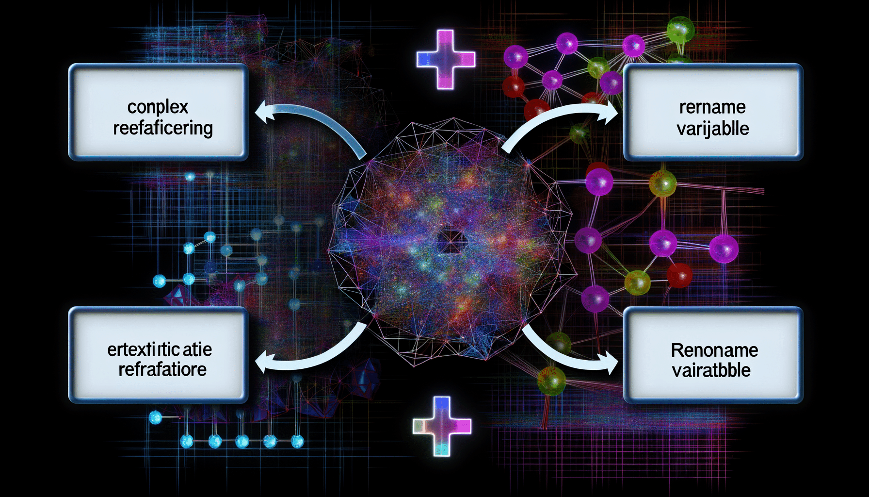 refactoring, Extract Method, Rename Variable
 AI technology illustration