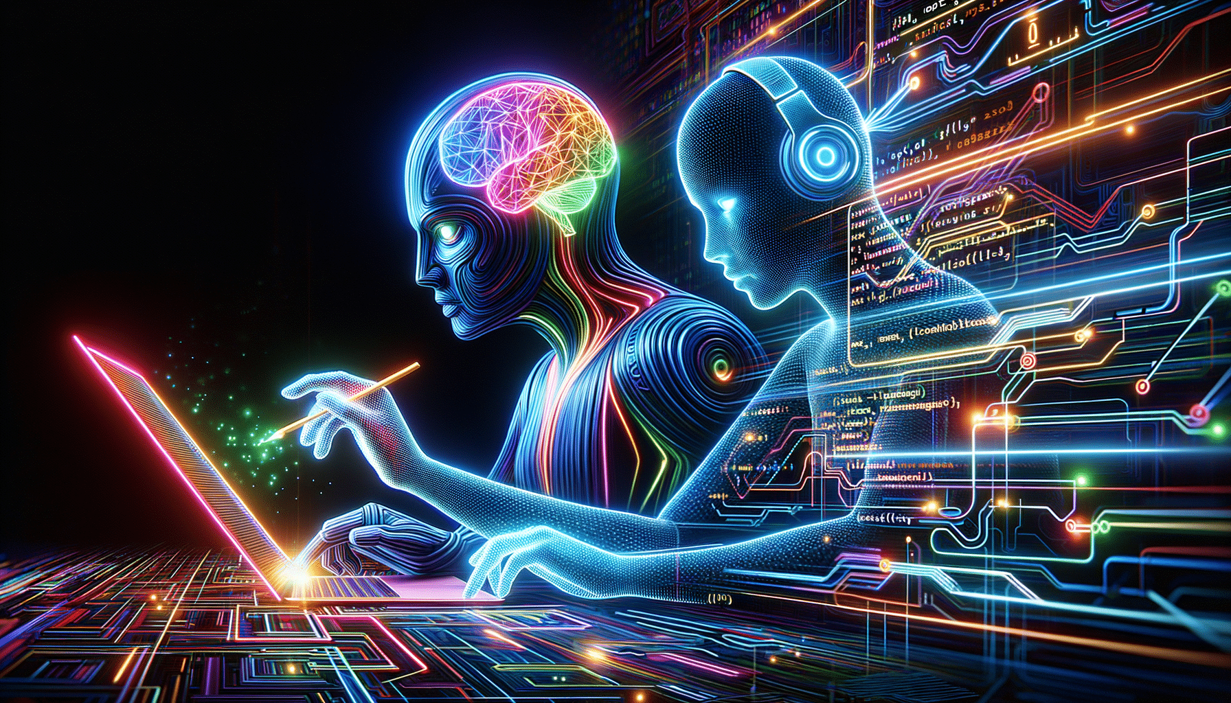 Eye-catching visual of LLMs, AI coding, ChatGPT
 and  AI technology vibes
