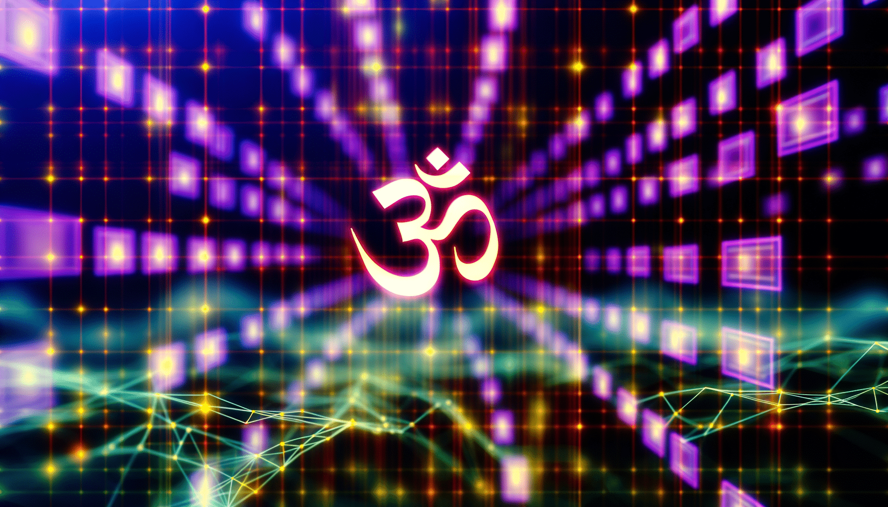 MANTRA OM technology and blockchain network illustration