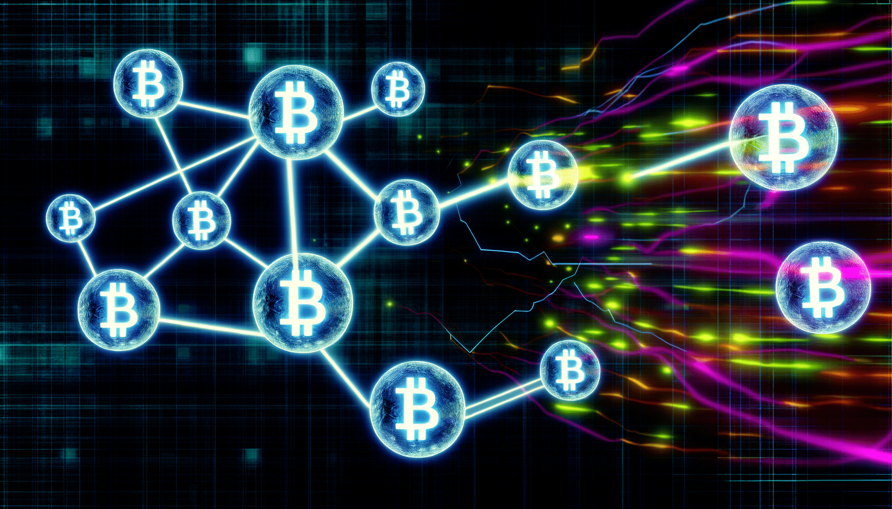 Wrapped Bitcoin WBTC technology and blockchain network illustration