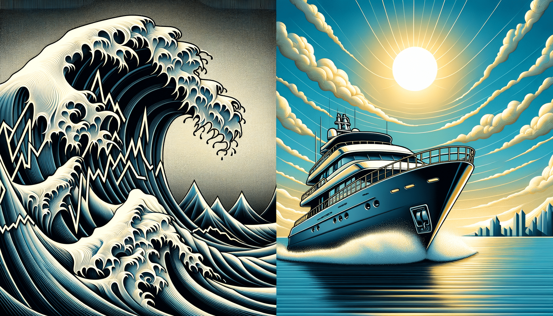 Eye-catching visual of market corrections, market rally, wealth
 and  lifestyle vibes