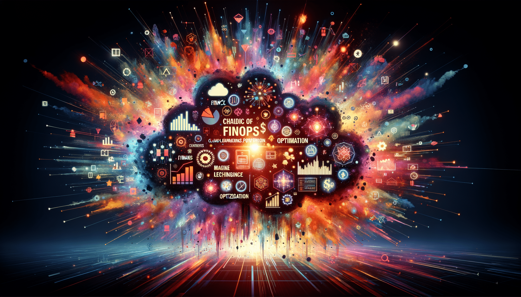 Eye-catching visual of cloud spending, finops, cloud cost optimization
 and  AI technology vibes