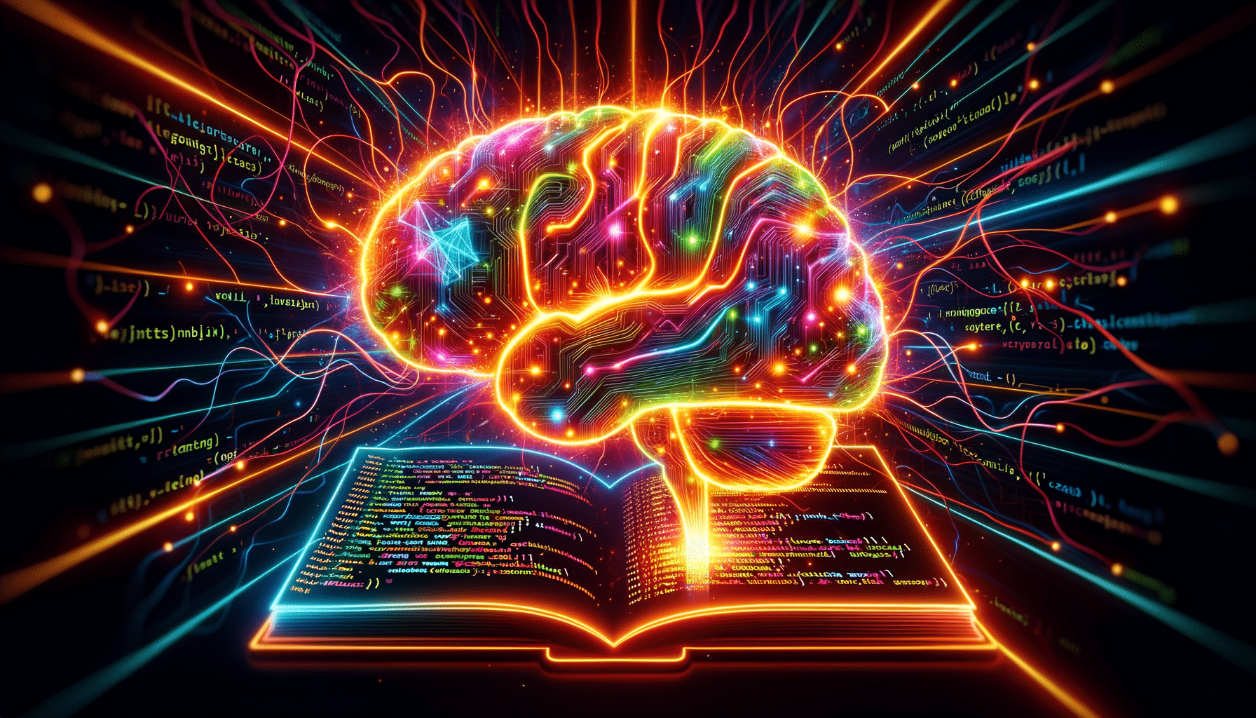 Eye-catching visual of programming, naming, code and AI technology vibes