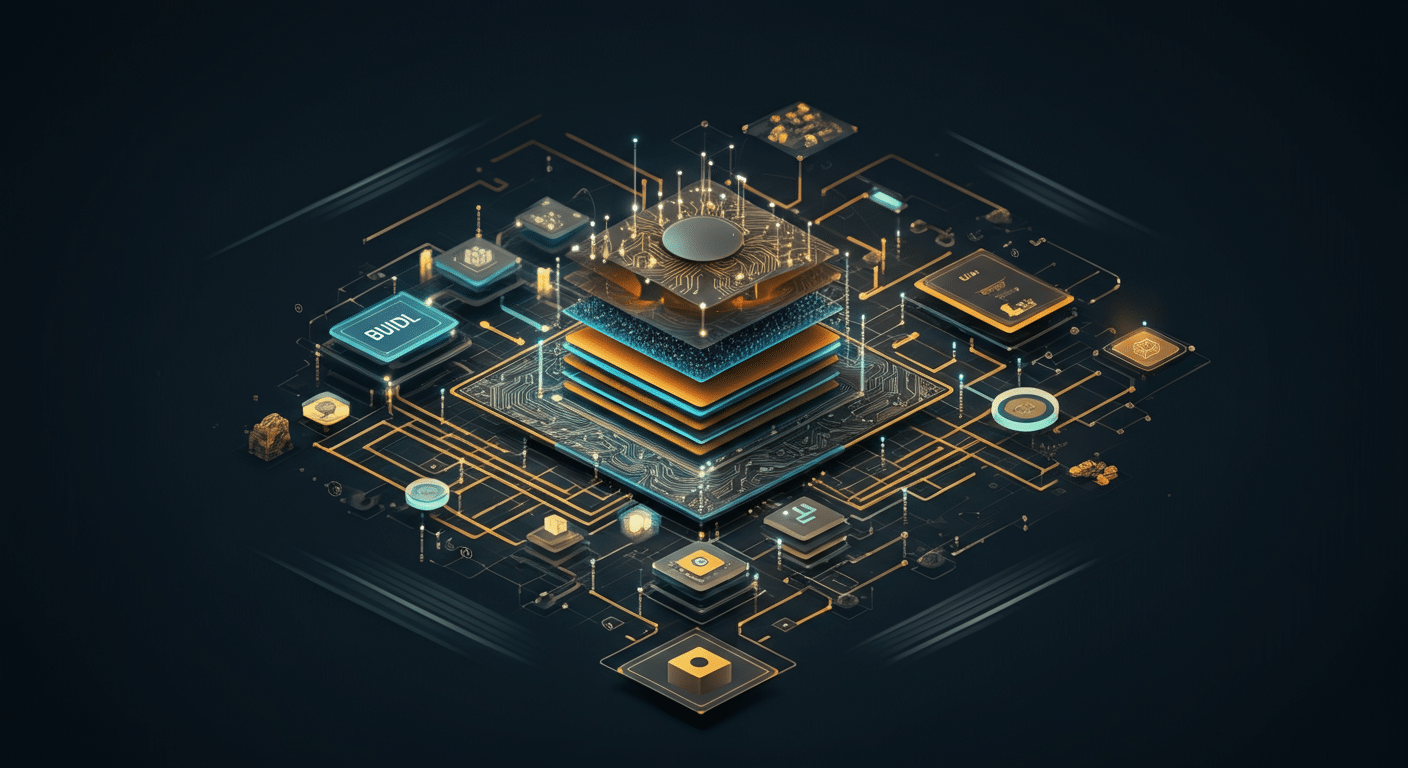 BlackRock USD Institutional Digital Liquidity Fund BUIDL technology and blockchain network illustration