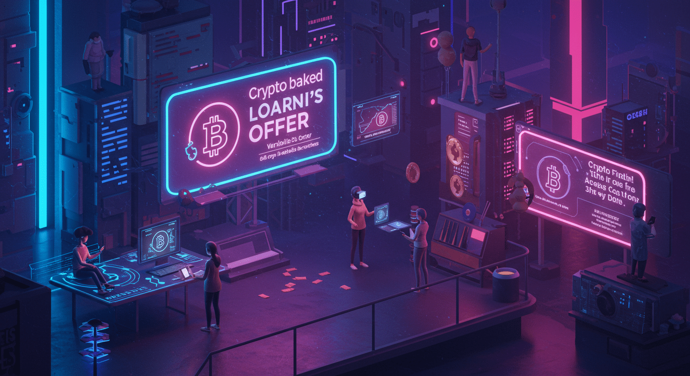 Eye-catching visual of crypto-backed loans, non-custodial lending, gasless crypto
 and  Metaverse vibes