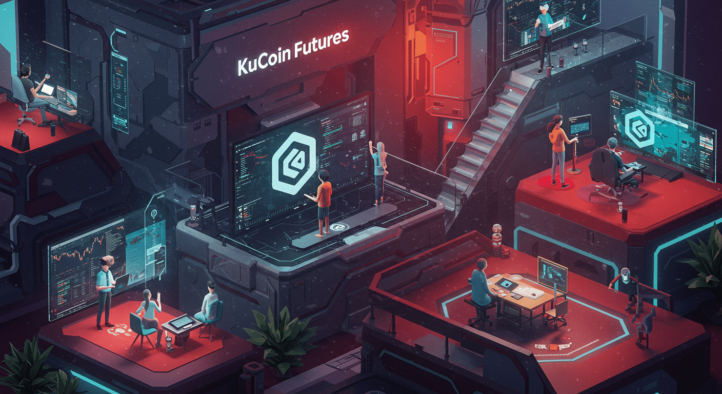 Eye-catching visual of KuCoin Futures, affiliate engagement, Web3 ecosystem
 and  Metaverse vibes