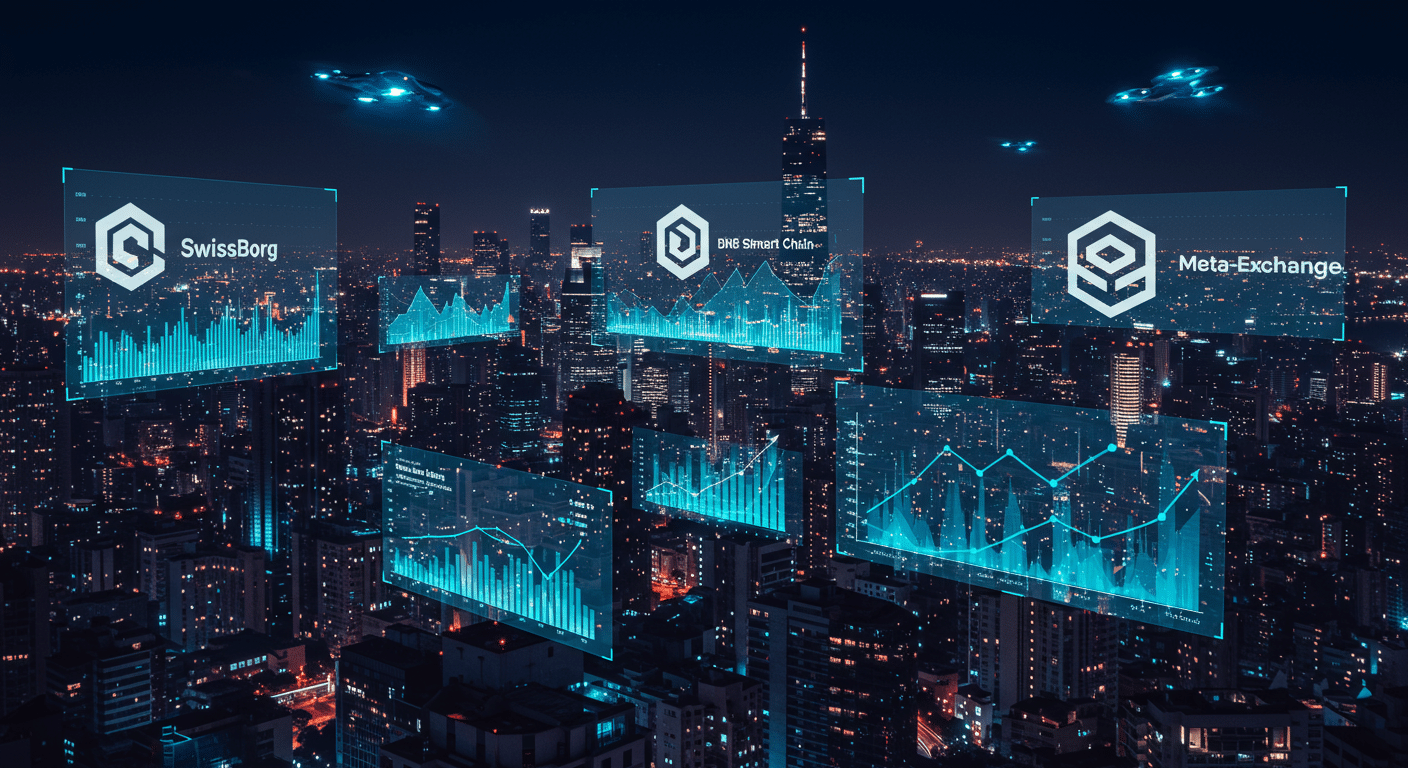 Future potential of SwissBorg, BNB Smart Chain, Meta-Exchange
 represented visually