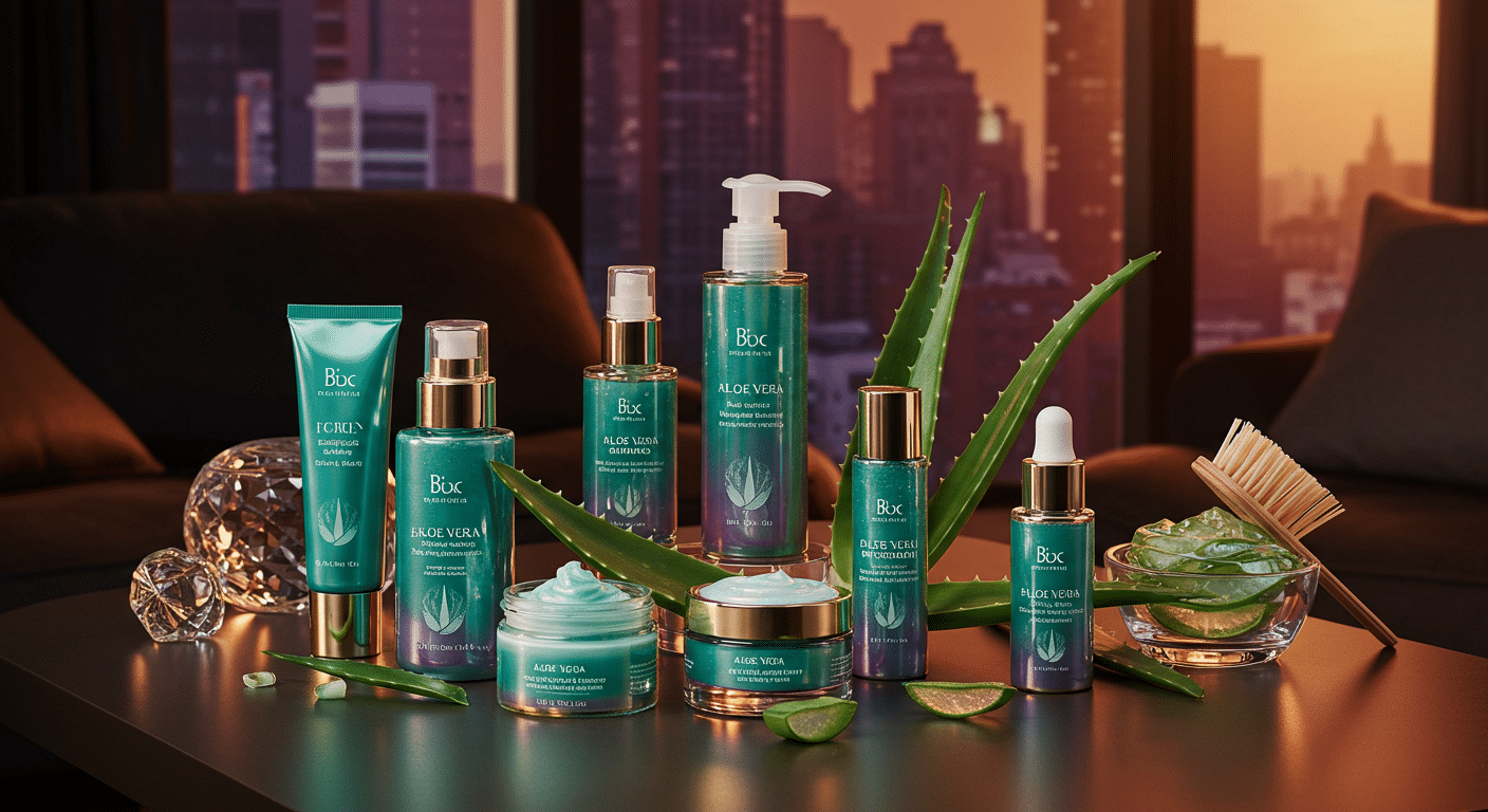 Eye-catching visual of aloe vera, beauty ingredients, botanicals and lifestyle vibes