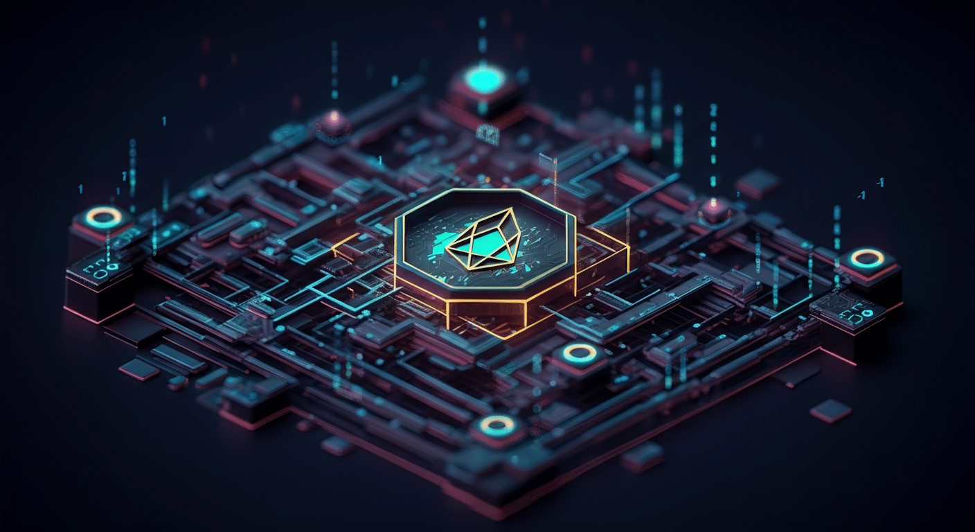 EOS  technology and blockchain network illustration