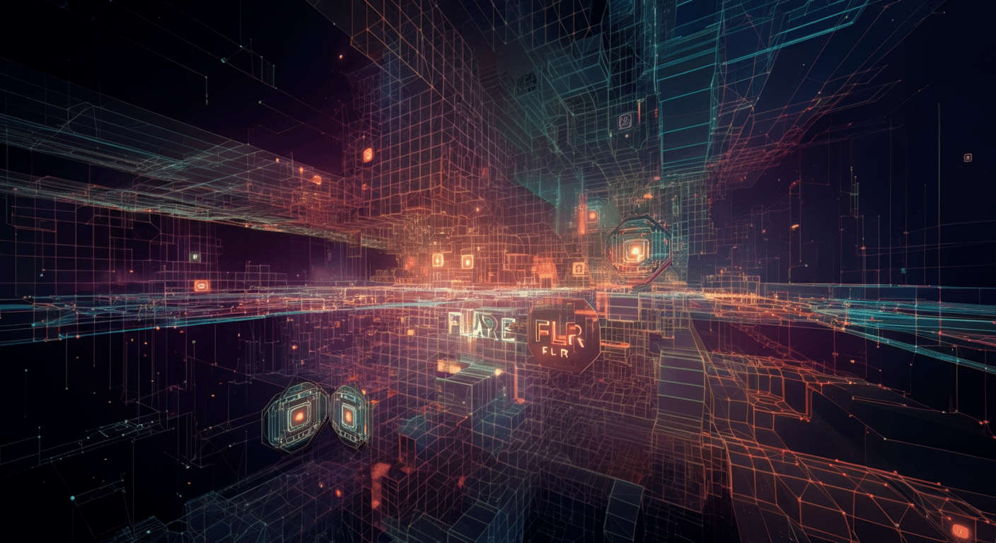 Flare FLR technology and blockchain network illustration
