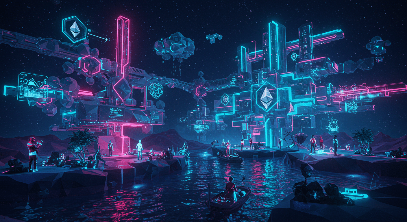 Eye-catching visual of Ethereum scalability, based rollups, decentralization
 and  Metaverse vibes