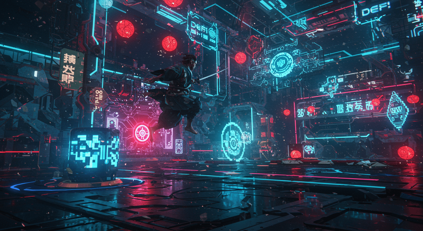 Eye-catching visual of Katana, Chainlink, DeFi
 and  Metaverse vibes