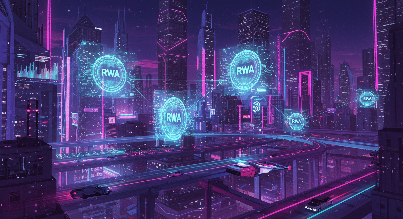 Eye-catching visual of RWA, ERC-3643, Tokenized Assets
 and  Metaverse vibes