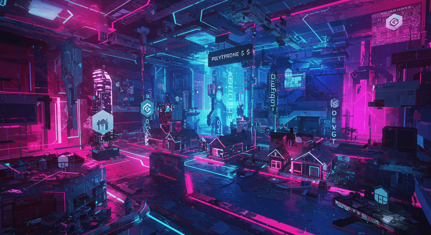 Eye-catching visual of Tokenized real estate, Funding, Polytrade
 and  Metaverse vibes
