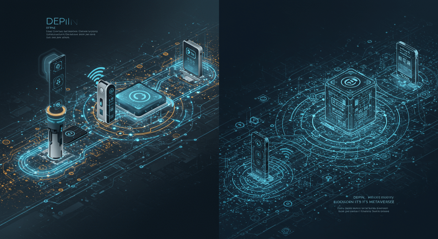 DePIN, IoTeX, blockchain-IoT technology and blockchain network illustration