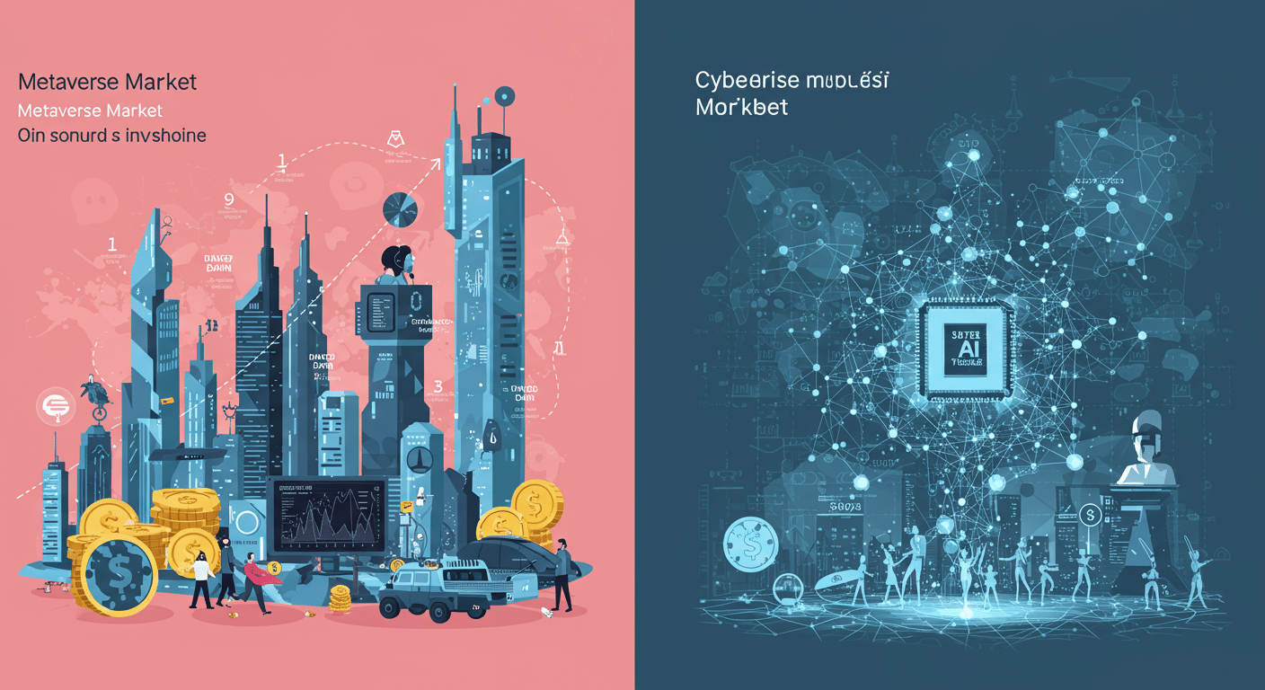 メタバース市場規模の推移（過去→現在） technology and blockchain network illustration