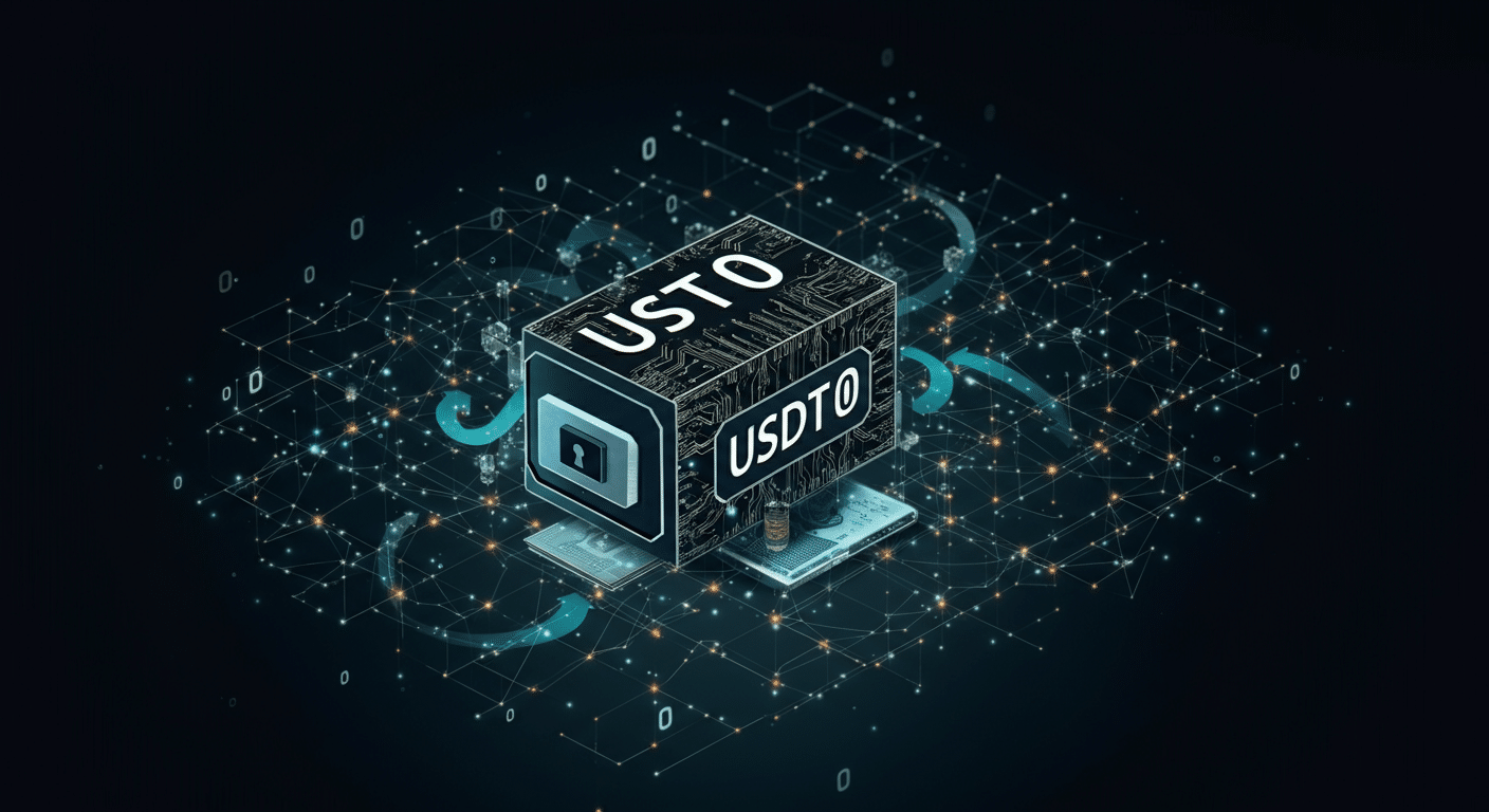 USDT0  technology and blockchain network illustration
