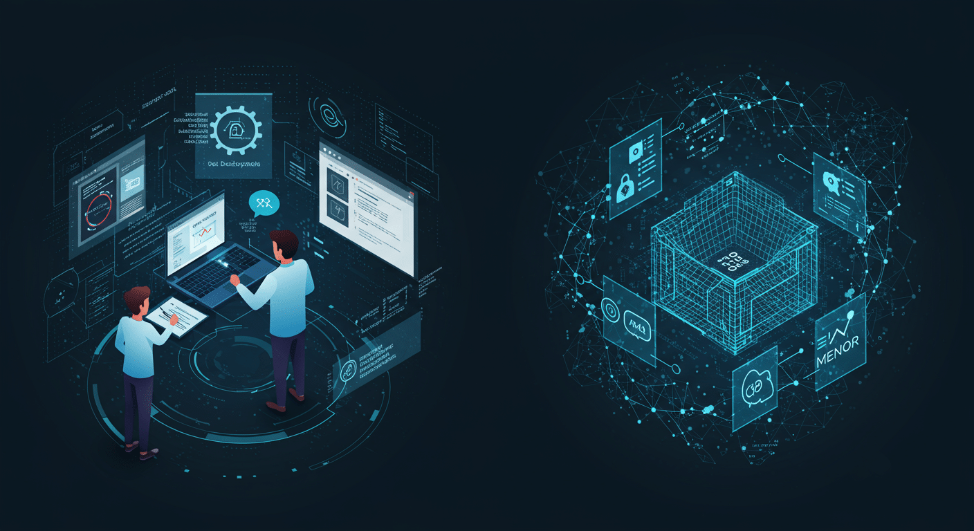 AI-powered development, Low-code, OutSystems Mentor
 AI technology illustration