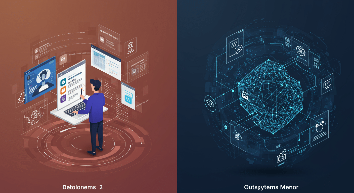 Future potential of AI-powered development, Low-code, OutSystems Mentor
 represented visually