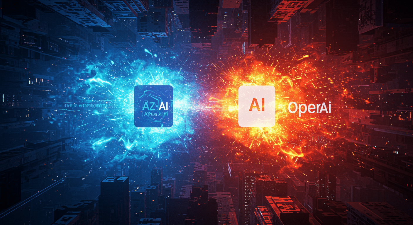 Eye-catching visual of Deep Research, Azure AI, OpenAI
 and  AI technology vibes