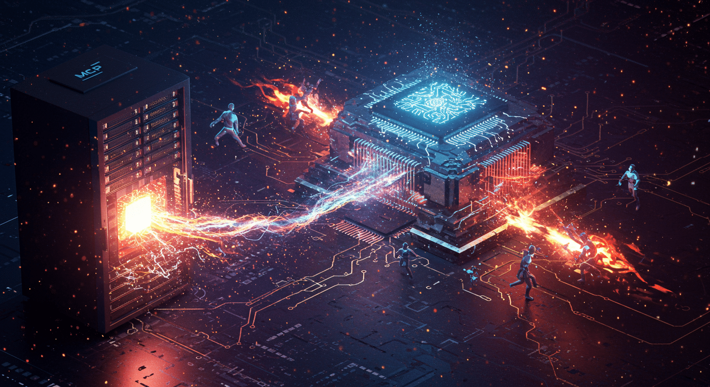 Eye-catching visual of MCP server, LLM, AI agents
 and  AI technology vibes