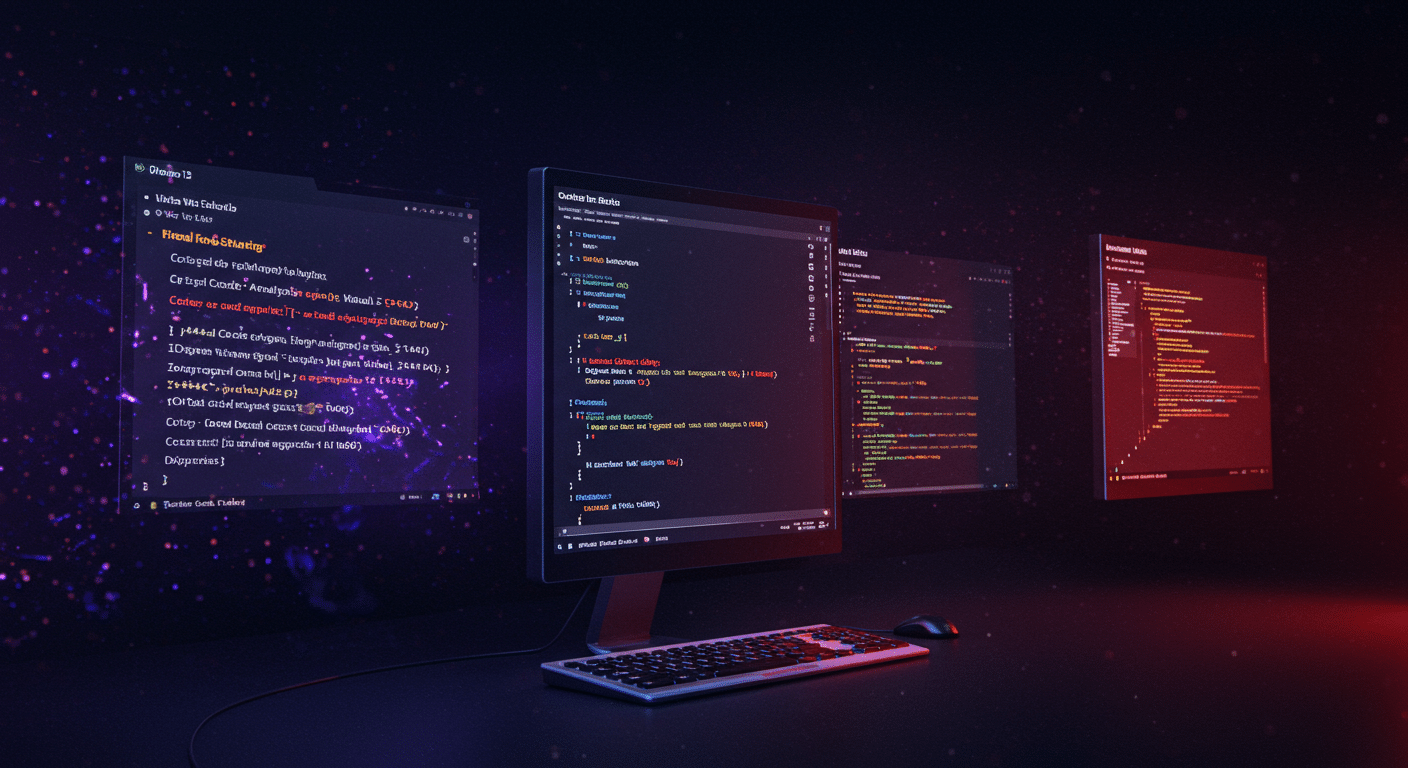 Eye-catching visual of C++ Code Analysis, warning suppression, Visual Studio
 and  AI technology vibes