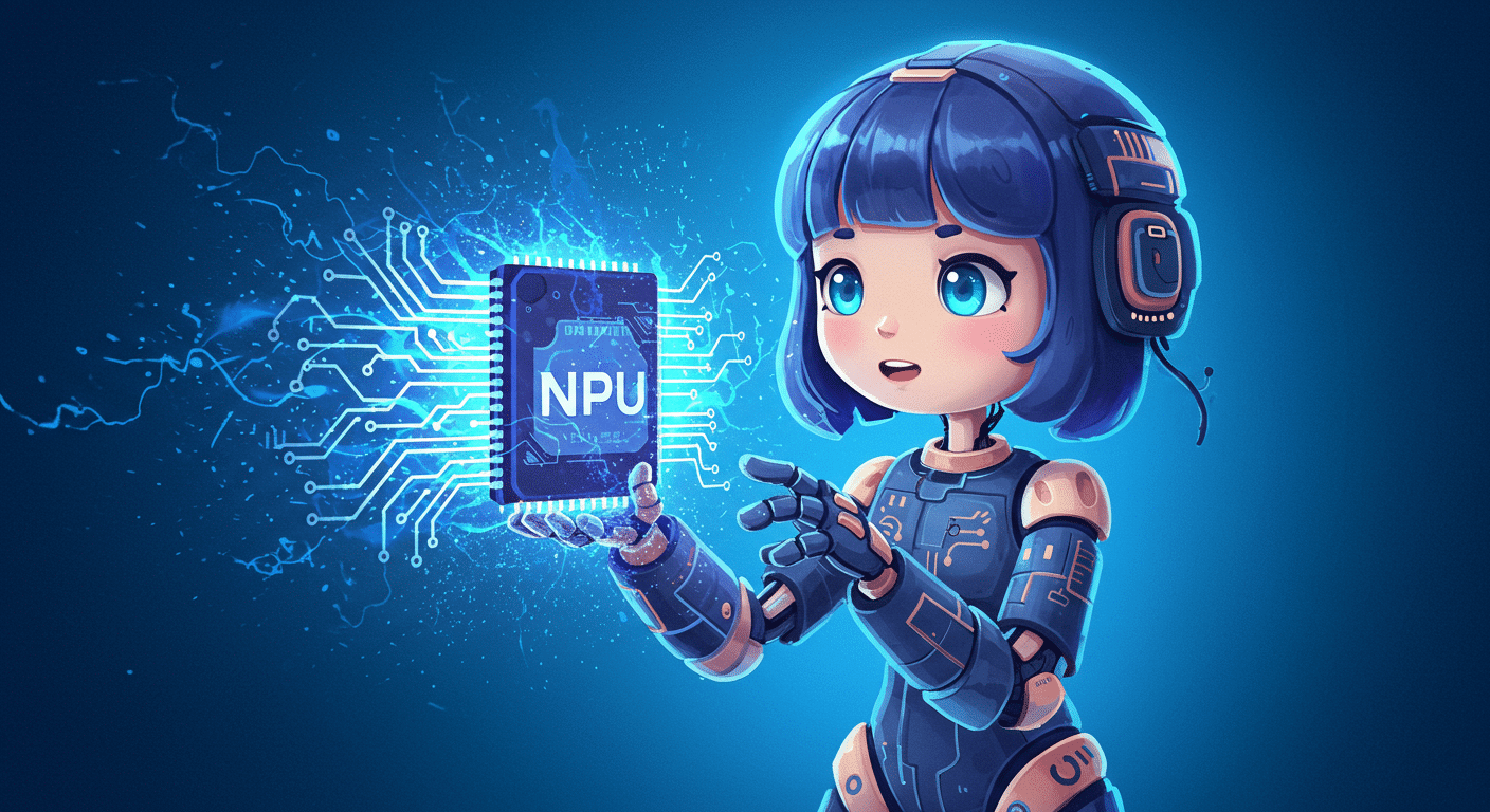 Eye-catching visual of Mu, small language model, NPU
 and  AI technology vibes