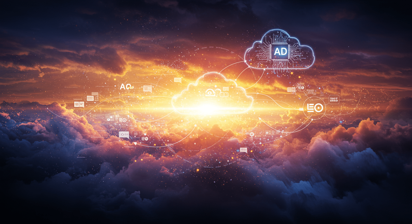 Eye-catching visual of multicloud, genAI, AIOps and AI technology vibes