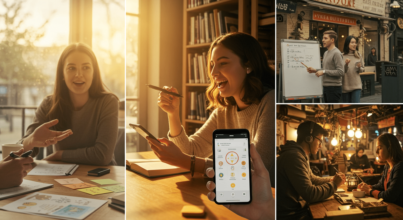 Eye-catching visual of AI Language Tutors  
Spaced Repetition Apps  
Immersion Tools and lifestyle vibe