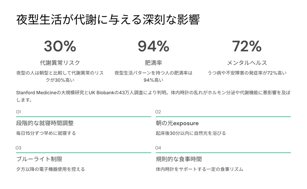 夜型生活が代謝に与える深刻な影響：最新研究が明かす健康リスク