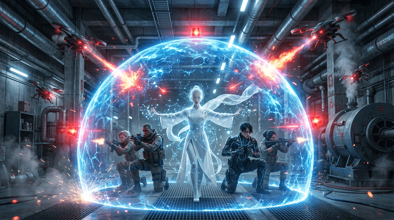 Futuristic battle scene depiction