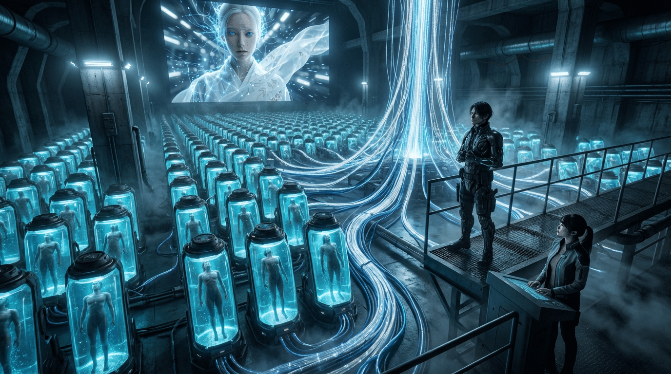 Futuristic facility with human clones